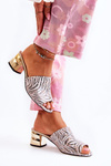 Leather Women's Slippers Zebra On Heel Pink-White Perry