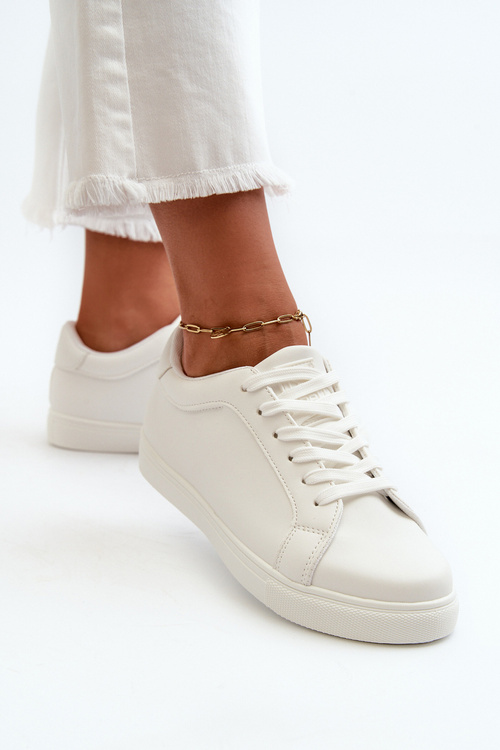 Buty Sportowe Sneakersy Damskie Eko Skórzane Białe Diunna