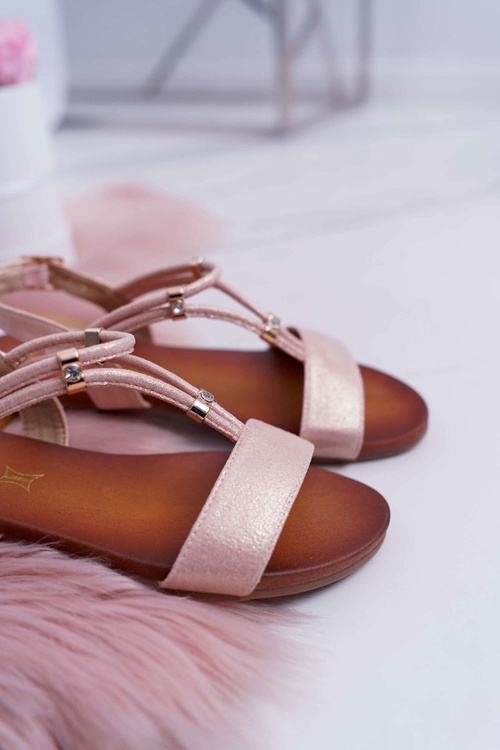 Women's Flat Sandals With Straps And Zircons Pink Madeline