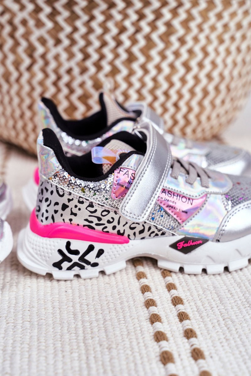 Children's Sports Shoes With Velcro Silver Be Happy