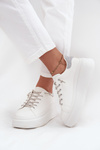 Women's Sneakers on Platform with Decorative Lacing and Glitter White Belmira