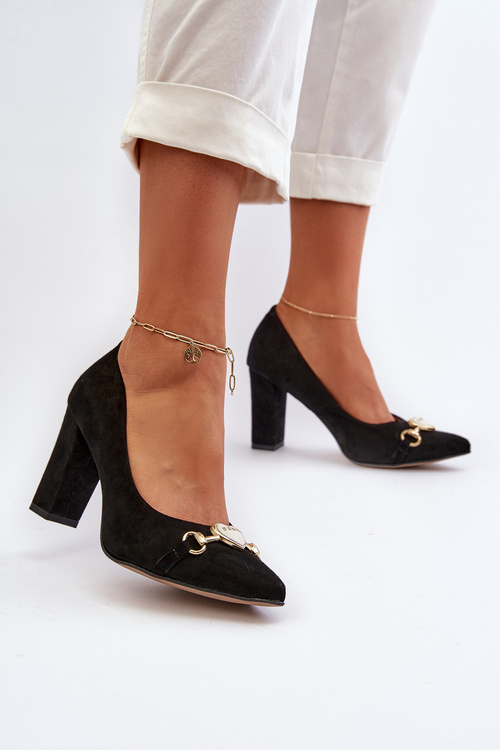 Black Suede Pumps with Heart on Heel Zazoo 2453/OS