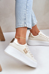 Buty Sportowe Sneakersy Damskie Na Platformie Beżowo-Złote Temittes