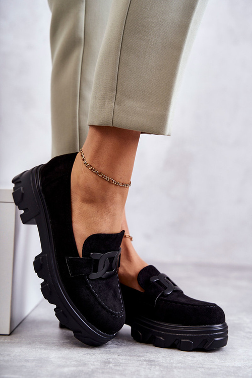 Półbuty Damskie Zamsz Platforma Czarne Janne