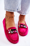 Women's suede loafers with decorations Fuchsia Janetta