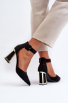 Black Suede Pumps with Block Heel Lodho