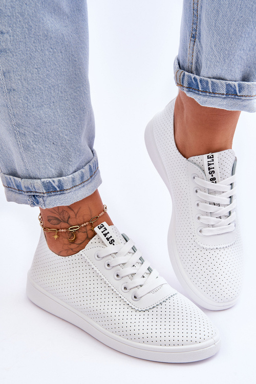 Women's Openwork Lace-up Sneakers White Carinel