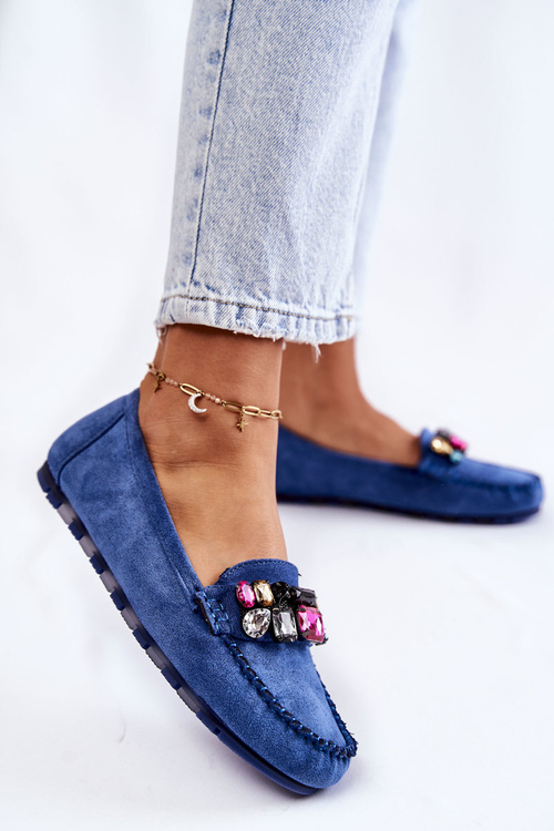 Mokasyny Damskie Zamsz Ozdoby Niebieskie Janetta