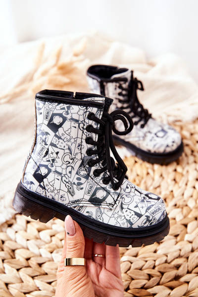Children's Boots Warm With Zipper Black and White Tiptop