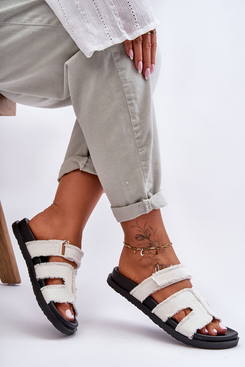 Klapki Damskie Rzep Materiał Białe Lamirose H8-523