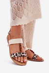 Flat Women Sandals With Beads Leopard Beige Virona