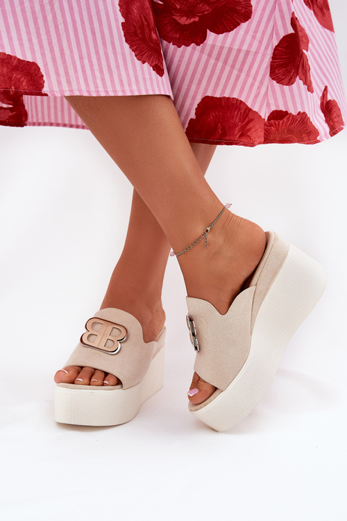 Platform And Wedge Sandals With Decoration Beige Tanonea