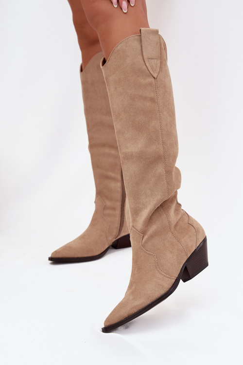 Insulated cowboy boots with heel from eco suede beige Jovianne