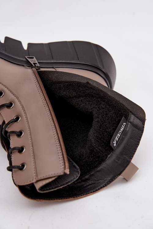 Women's Workery Boots on Platform with Lining Vinceza 58588 Dark Beige