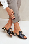 Leather Elegant Women's Slippers on Low Heel Laura Messi 2874 Black