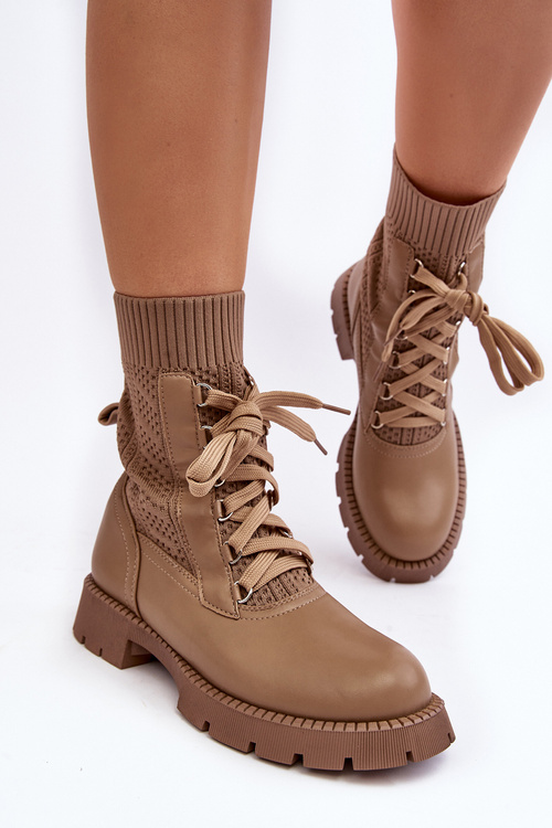 Women's lace-up ankle boots with light beige sock Gentiana