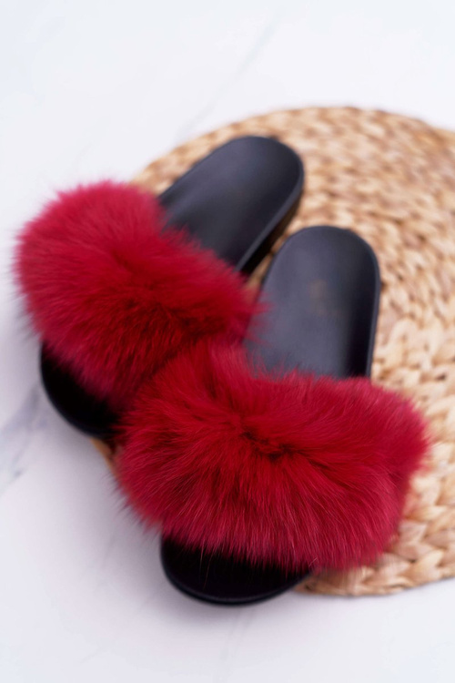 Women's Flip Flops with Natural Fur Red Naturis