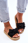 Women's Suede Slippers With Bow Black Fency