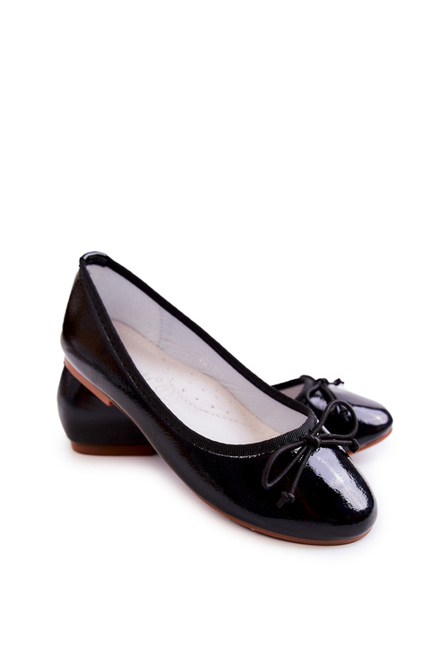 Lacquered children's ballerinas with a bow Black Cassie