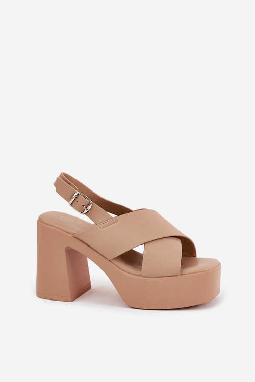 Women's Sandals On Heel And Platform Made Of Eco Leather Khaki Annavin