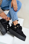 Sneakersy Na Platformie Z Eko Zamszu Ocieplane Futerkiem Czarne Velarisea