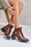 Zazoo 60503 Leather Ankle Boots Heeled Insulated Brown
