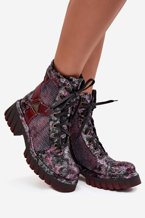 Damskie Botki Workery Skóra Naturalna Bordowe Maciejka 07072-23