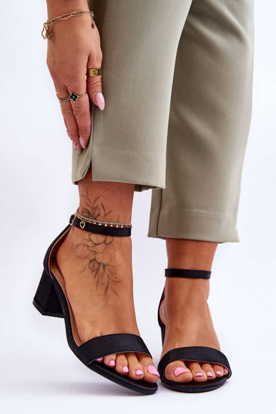 Satin Low Heel Sandals Black Juliet