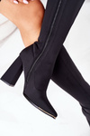 High Boots On A Block Heel Made of Elastic Fabric Black Effect Wow
