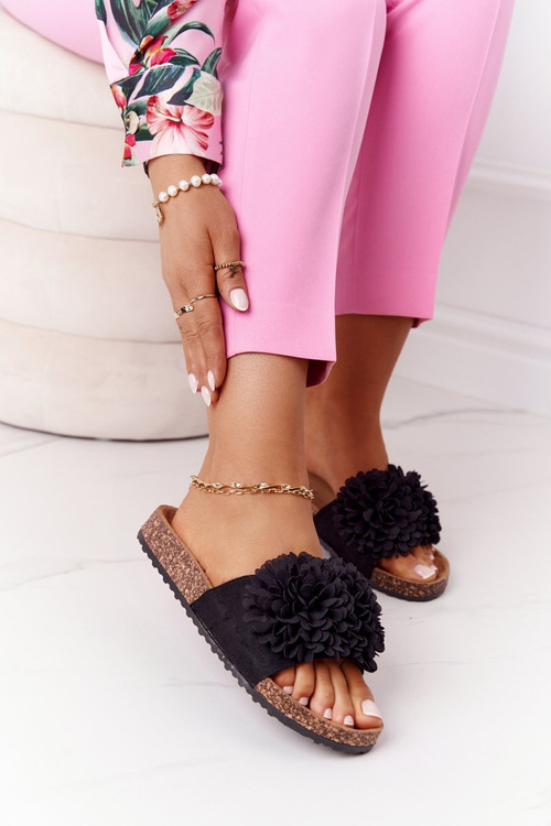 Slippers On The Cork Sole Black Flowerbomb