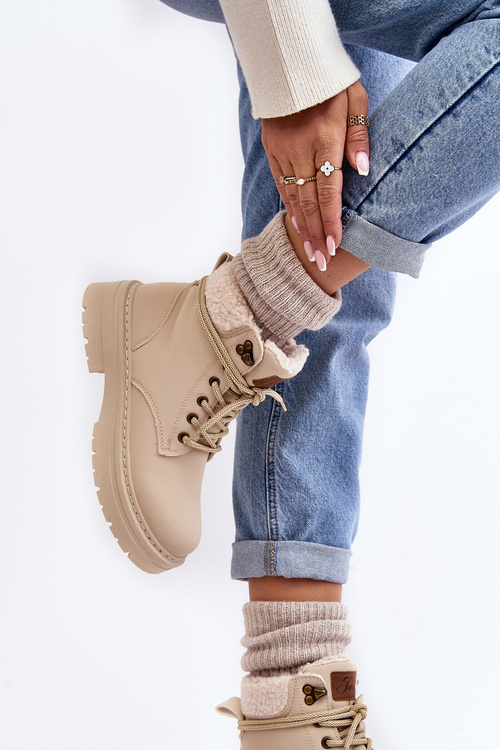 Women's Leather Boots With Fur Light Beige Lynnvia