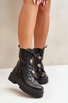 Warm ankle boots workers women's with badges black Avorira