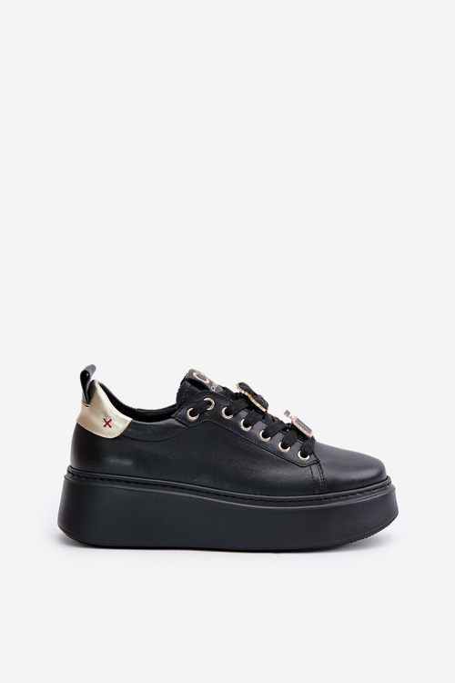 Women Leather Sneakers With Pins On Platform CheBello 4596 Black