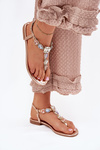 Womens sandals on flat heel with crystals rose gold Fiolalia