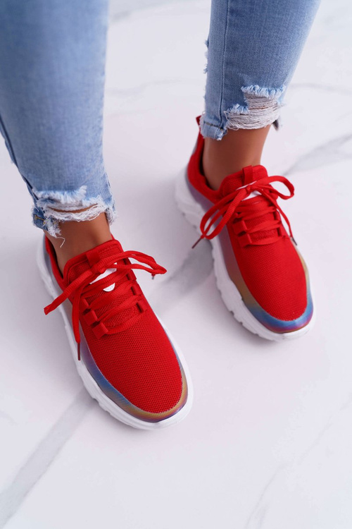 Sporty Women's Thick Sole Shoes Holographic Red Party Up