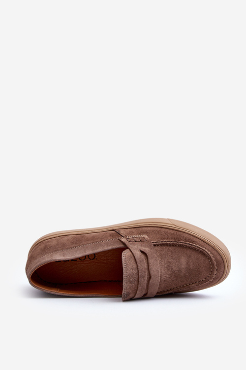 Men's Suede Loafer Shoes Zazoo 1574 Dark Beige