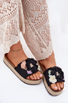 Women's Sandals With Flowers Platform With Braiding Black Zenvanis