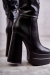 Fashionable Leather Boots On Chunky Heels Black Meggie