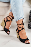 Leather Sandals On A Braided Wedge Laura Messi 1944 Black