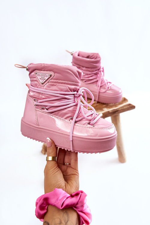Warm Lace Up Snow Boots Pink Colina