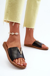 Women's flat sole sandals with eco leather decoration Black Makia