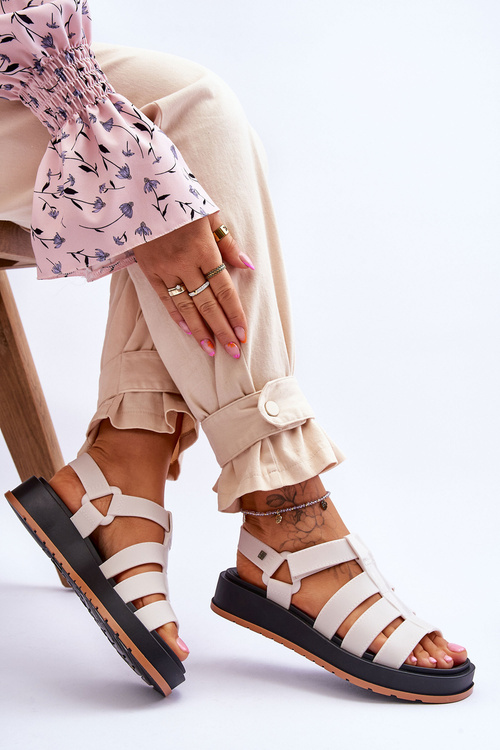 Sandały Damskie Wegańskie Rzepy Jasnobeżowe ZAXY JJ285015