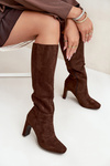 Ladies heated ankle boots with heel chocolate Zamira