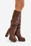 Slip-On Knee-High Boots With Heels And Platform With Gathering Insulated Brown Beridra