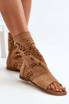 Zazoo 3437 Women's Suede Sandals with Zippered Shaft Camel