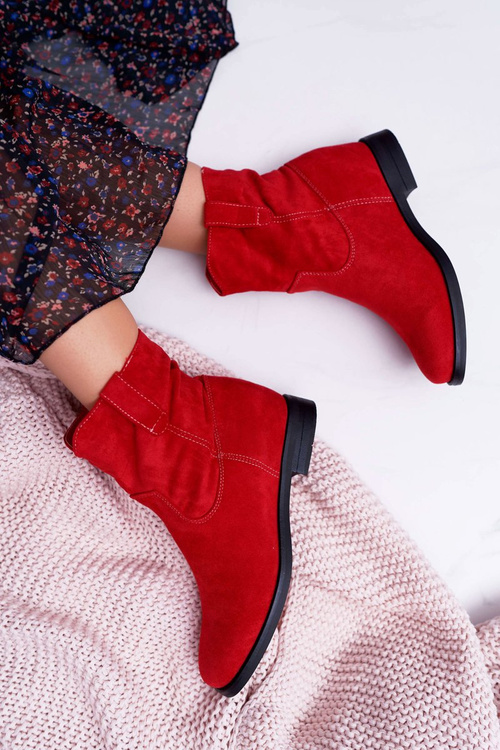 Women's Booties On Stiletto Heel Flat Heel Warmed Over The Ankle Red Demini