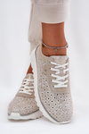 Suede perforated platform sneakers gold LR51-927