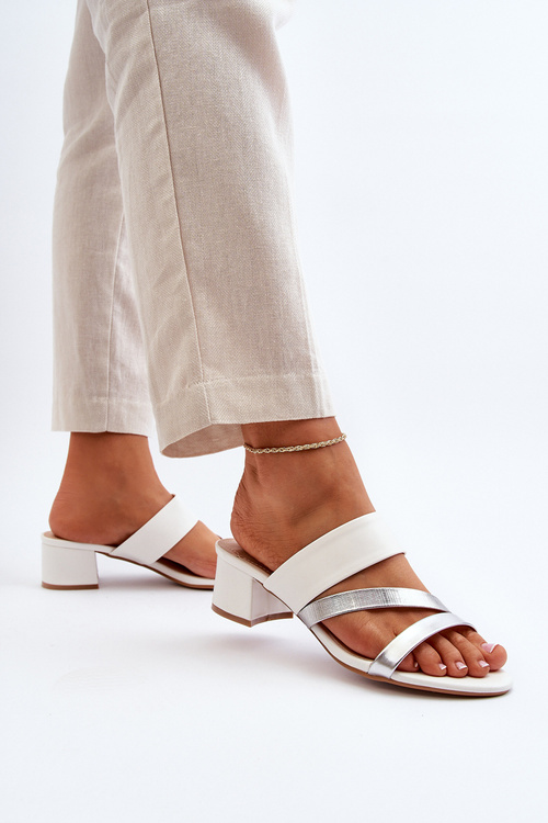 Women's Low Heel White Mules Rosila