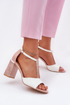 Lacquered Women's Sandals On Heel Pink-White Vinceza 20276