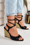 Leather Sandals On A Braided Wedge Laura Messi 1944 Black